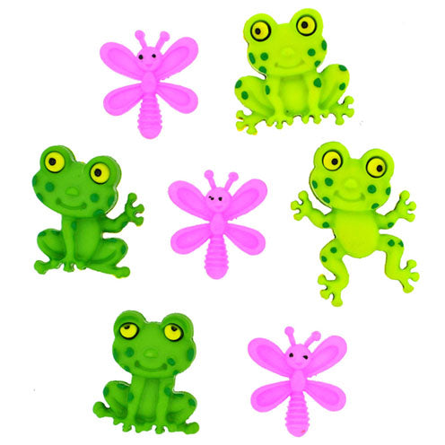 Knopf Happy Frogs ~ 17 x 15 - 25 x 18 mm 7 Stk. bunt