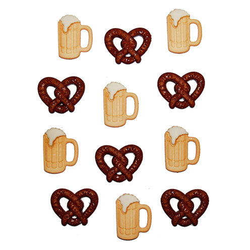 Knopf Pretzels and Beer ~ 20 x 15 - 20 x 16 mm 12 Stk. bunt