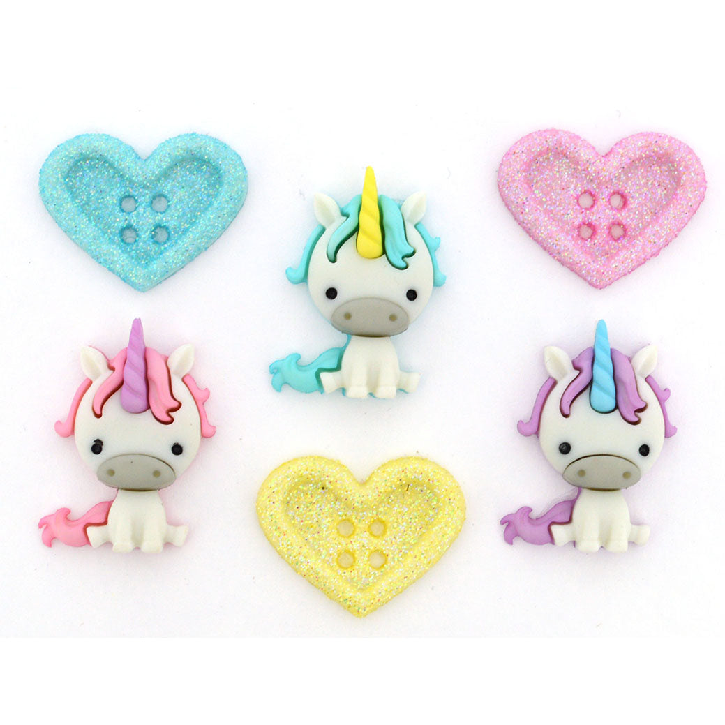 Knopf Unicorn love ~ 25 x 18 - 27 x 18 mm 6 Stk. bunt