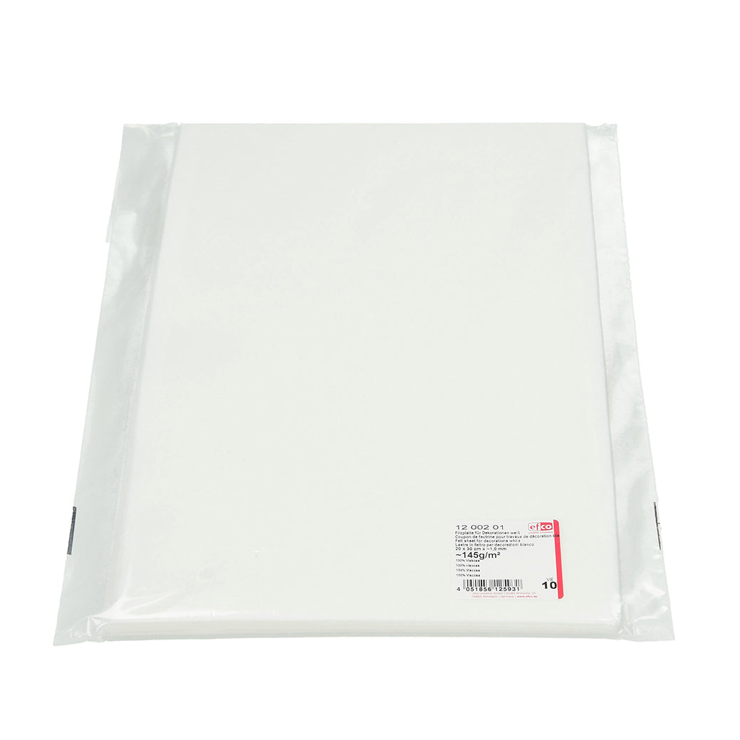 Filzplatte für Dekorationen 20 x 30 cm x ~1,0 mm ~145g/m² weiß