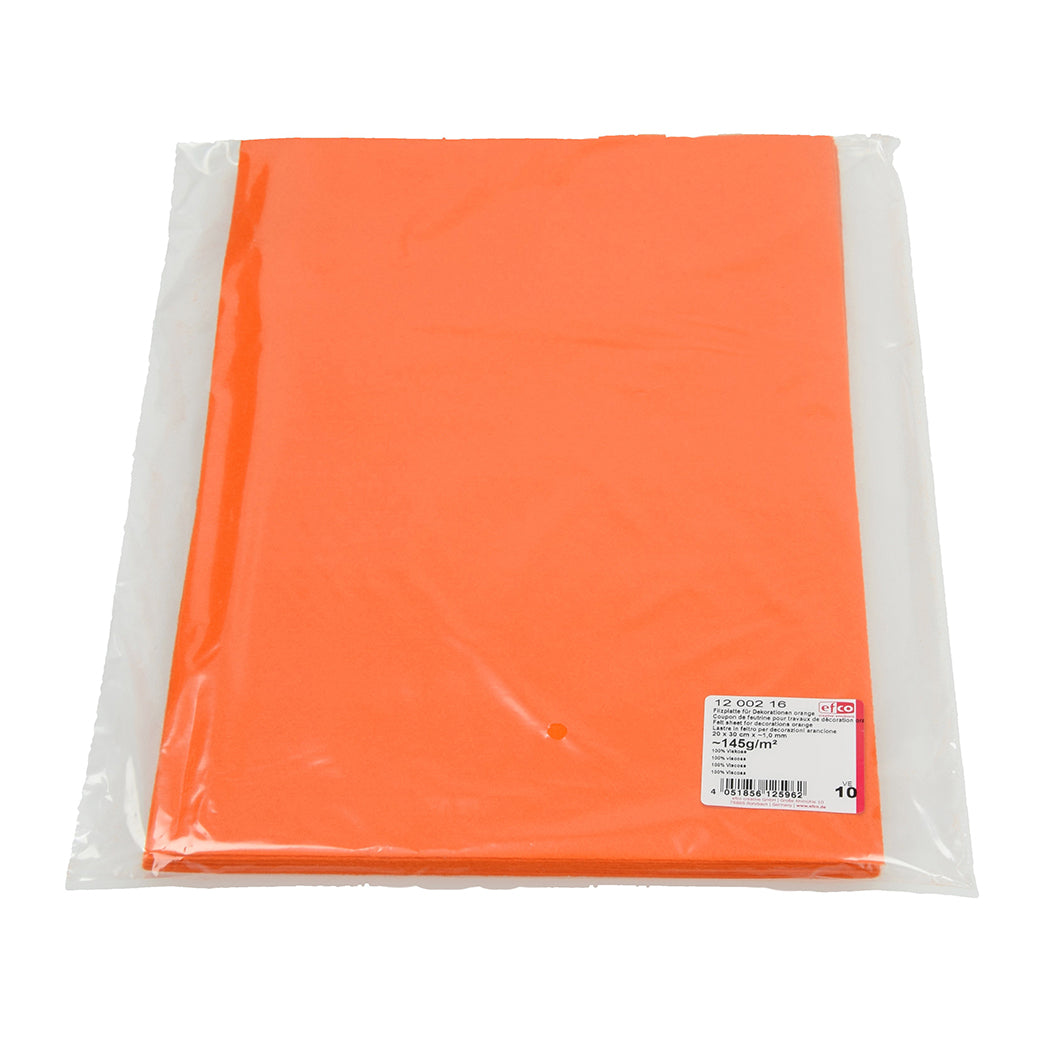 Filzplatte für Dekorationen 20 x 30 cm x ~1,0 mm ~145g/m² orange