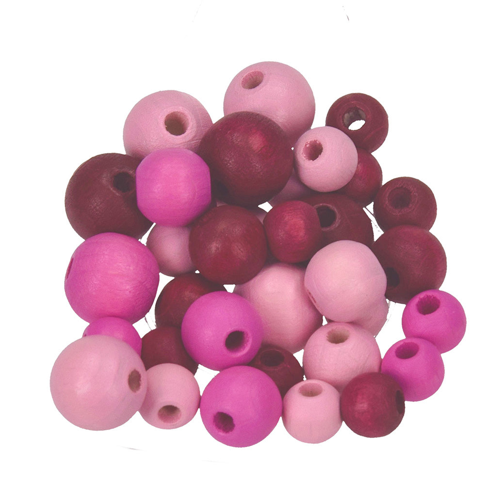 Holzperlen Größenmix 8,10,12 mm 25 g pinkmix