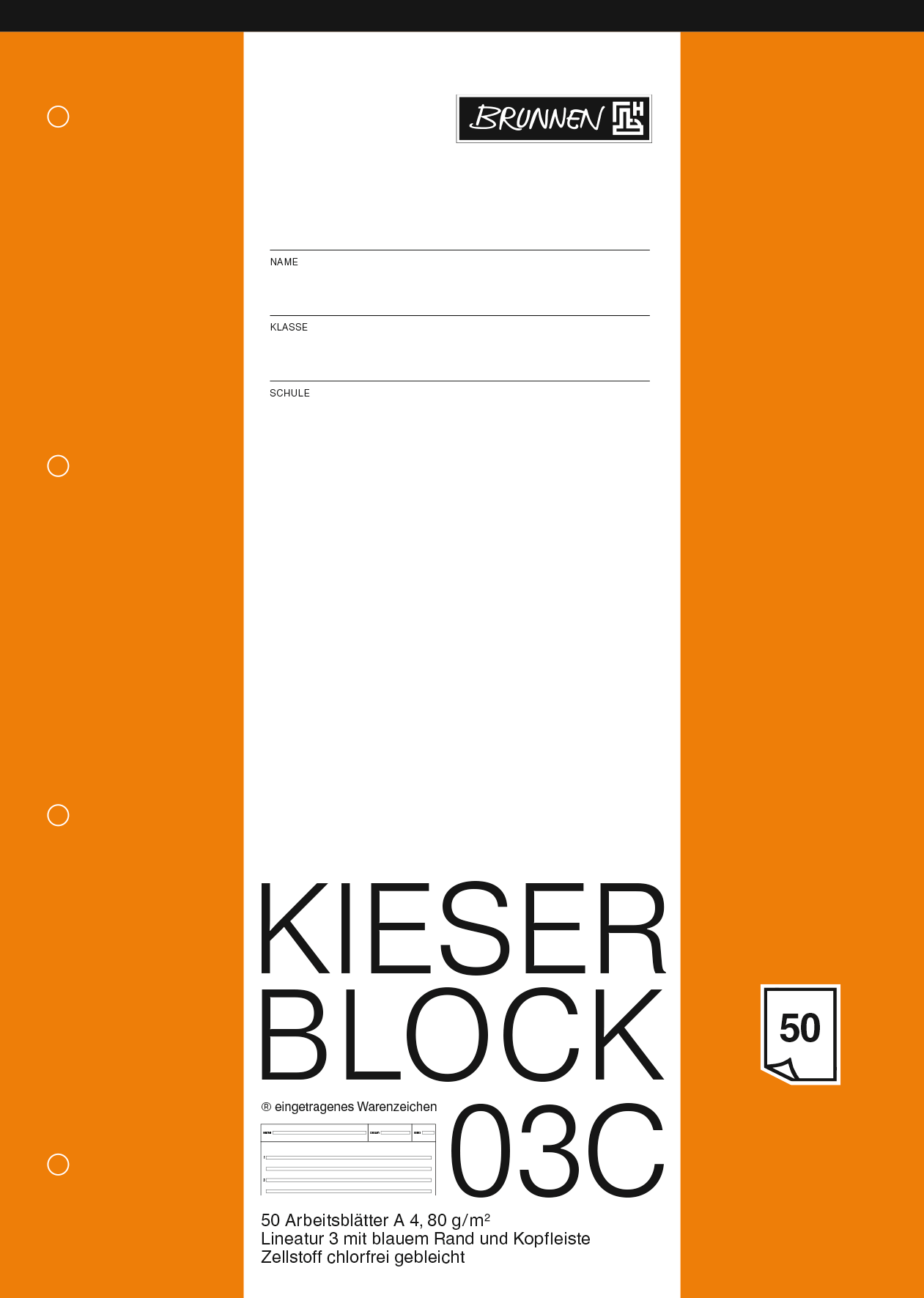 KIESER-Block, A4, 50 Blatt / 100 Seiten, Lineatur 3, mehrfarbig