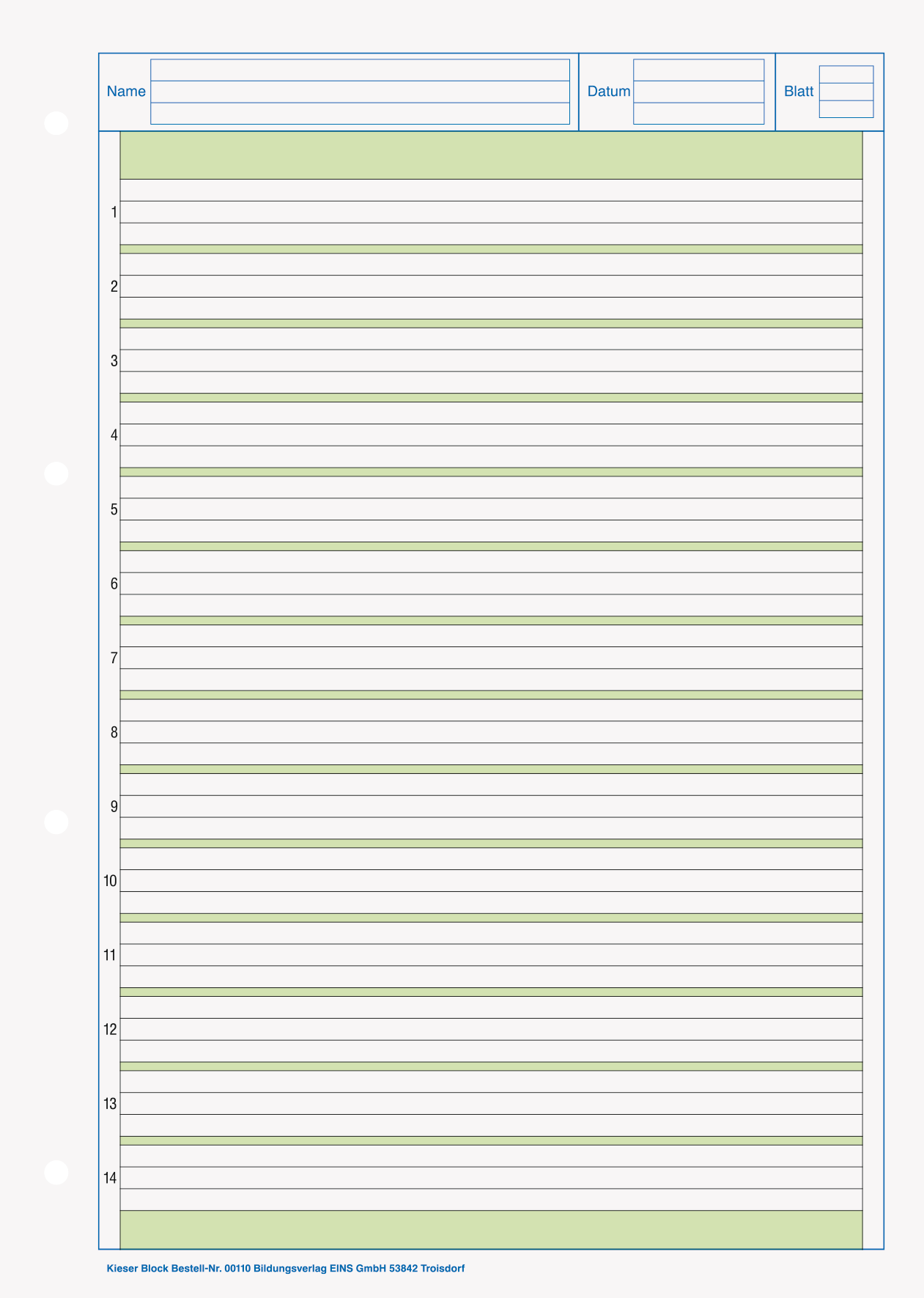 KIESER-Block, A4, 50 Blatt / 100 Seiten, Lineatur 1, mehrfarbig