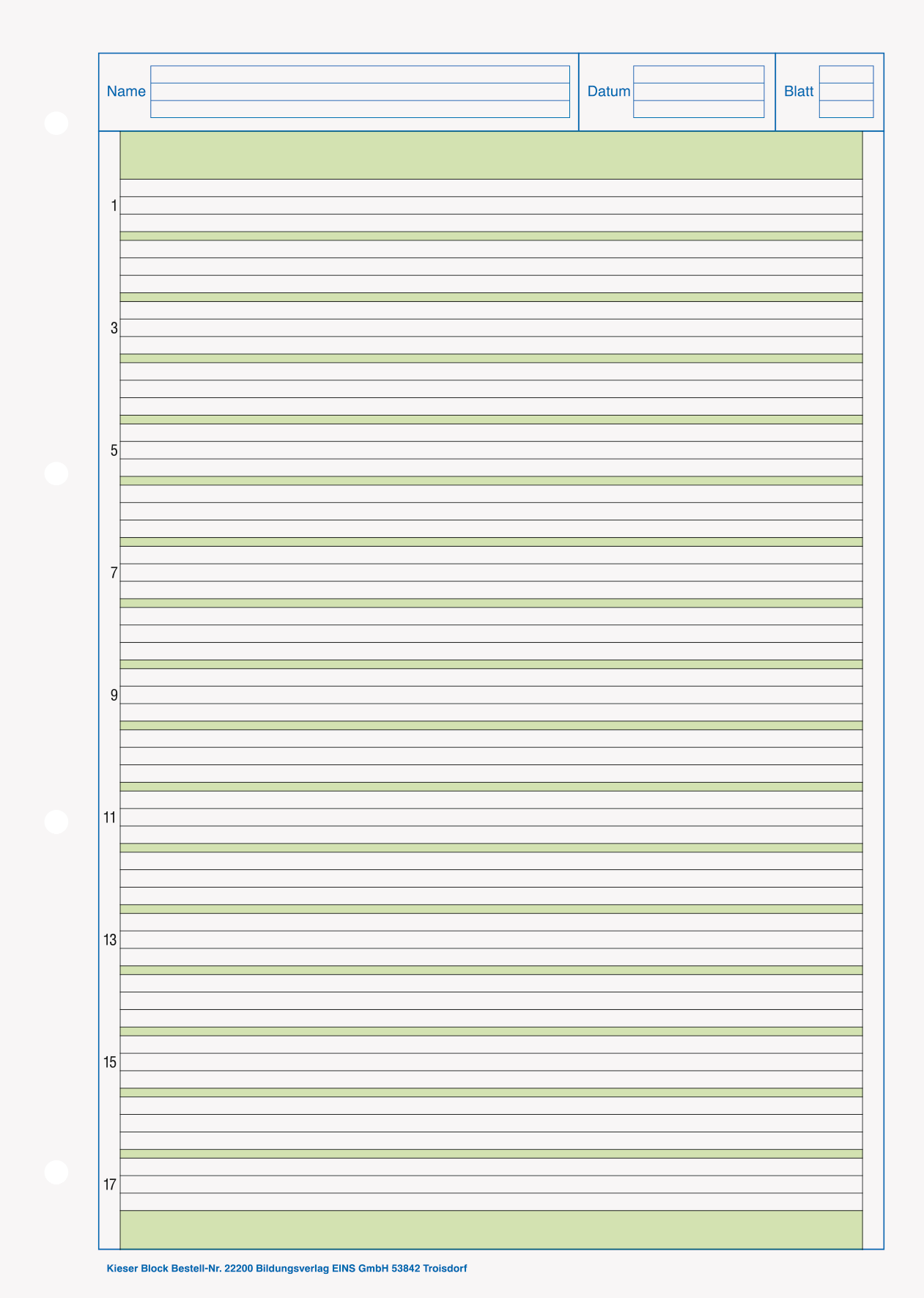 KIESER-Block, A4, 50 Blatt / 100 Seiten, Lineatur 2, mehrfarbig