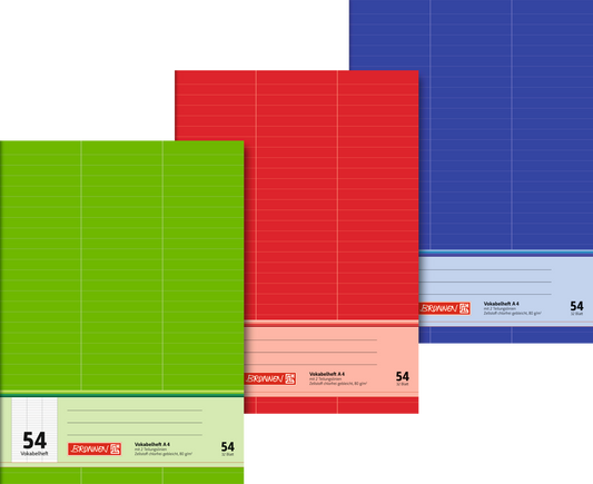 Vokabelheft, A4, 32 Blatt / 64 Seiten, Lineatur 54, sortiert