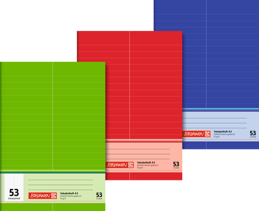 Vokabelheft, A5, 32 Blatt / 64 Seiten, Lineatur 53, sortiert