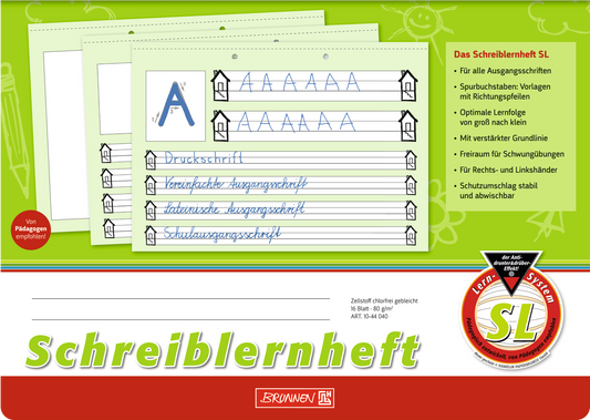 Schreiblernheft, A4 quer, 16 Blatt / 32 Seiten, Lineatur SL