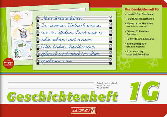 Geschichtenheft, A5 quer, 16 Blatt / 32 Seiten, Lineatur 1G, grün