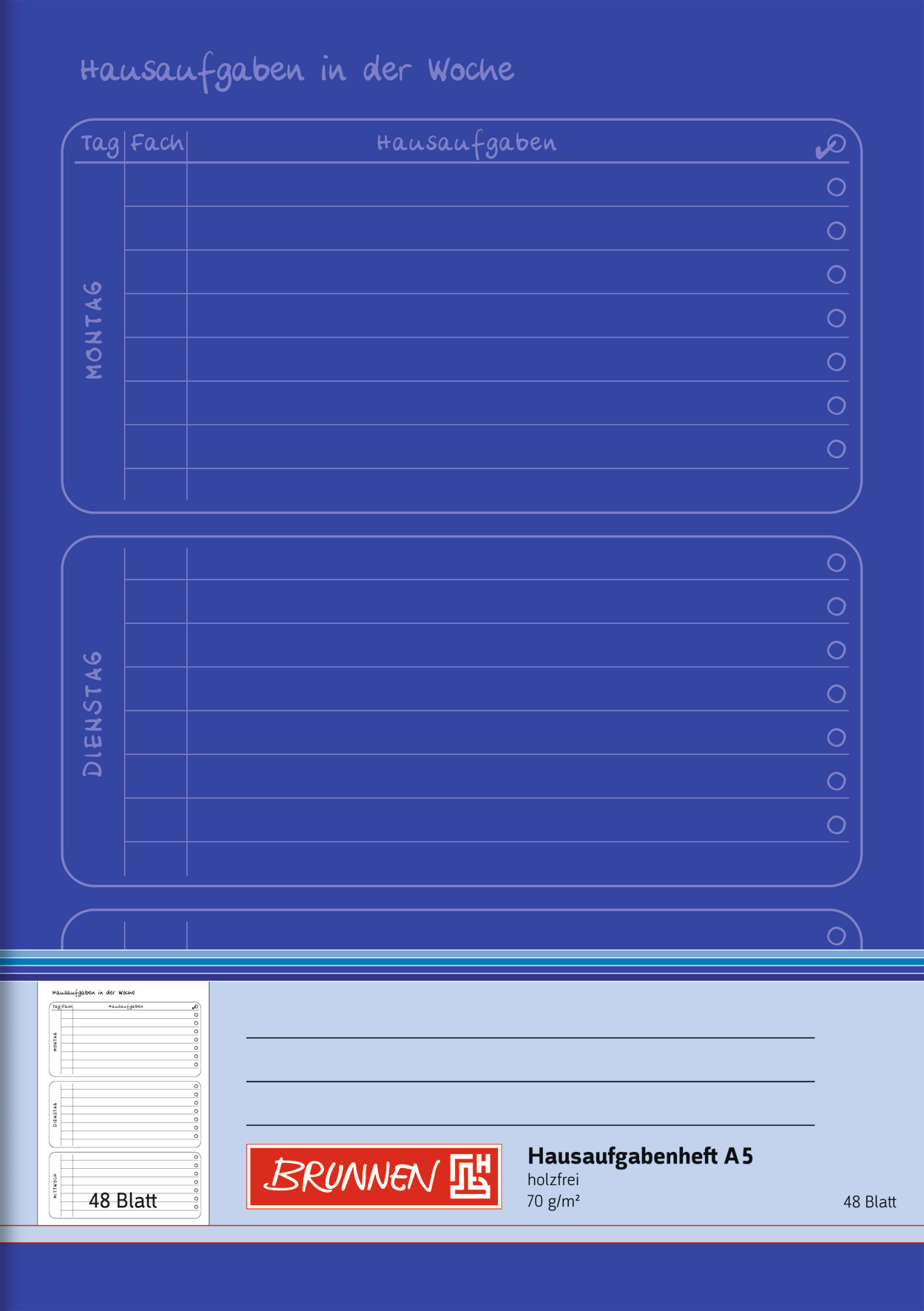 Hausaufgabenheft, A5, 48 Blatt / 96 Seiten, blau