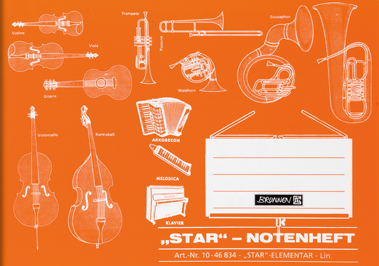 Star-Notenheft, A5 quer, 8 Blatt / 16 Seiten, Notenlineatur, orange