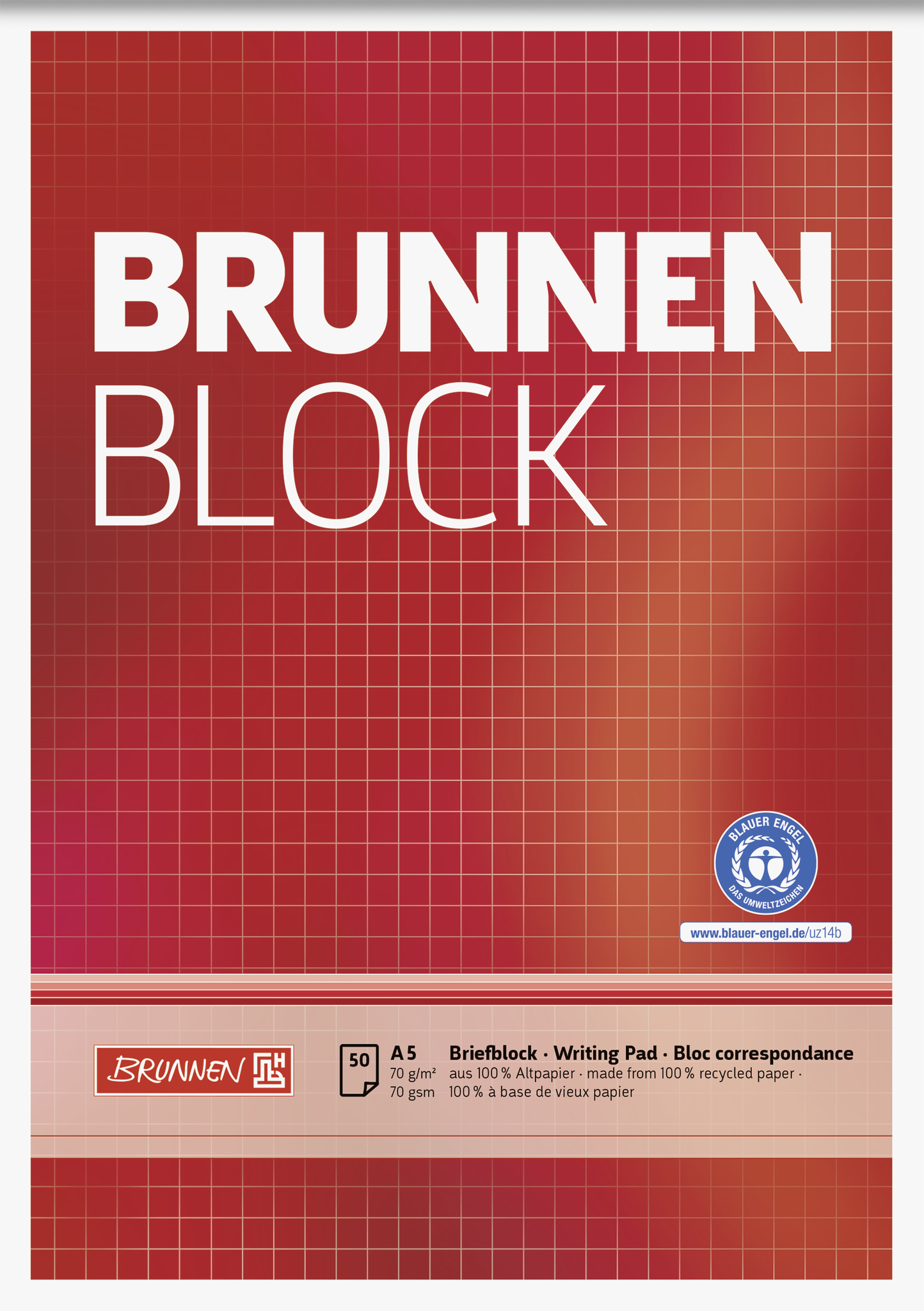 Briefblock „BRUNNEN-Block“ Recycling, A5, 50 Blatt / 100 Seiten, Lineatur 5, rot