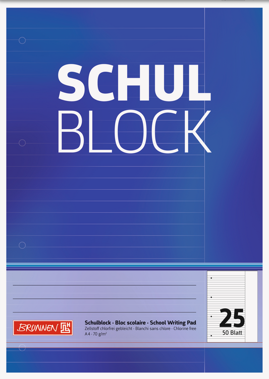 Schulblock, A4, 50 Blatt, Lineatur 25, blau