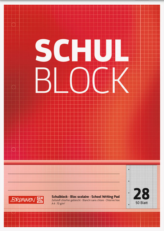 Schulblock, A4, 50 Blatt, Lineatur 28, rot