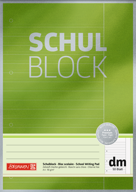 Schulblock Premium, A4, 50 Blatt, Lineatur dm, grün