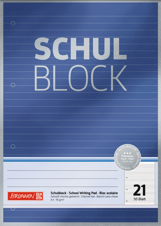 Schulblock Premium, A4, 50 Blatt, Lineatur 21, blau