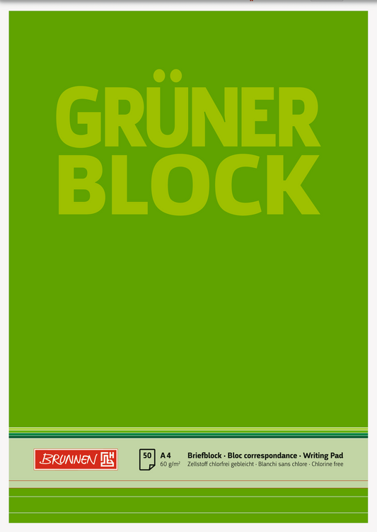 Briefblock „Grüner Block“, A4, 50 Blatt / 100 Seiten, Lineatur 21, grün