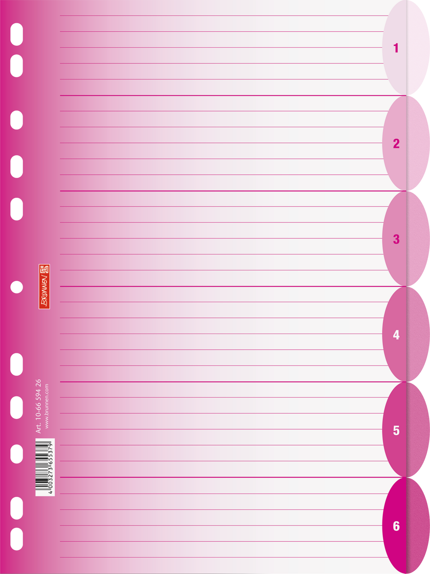 Ringbuchregister Colour Code, A4, 6 Blatt, pink