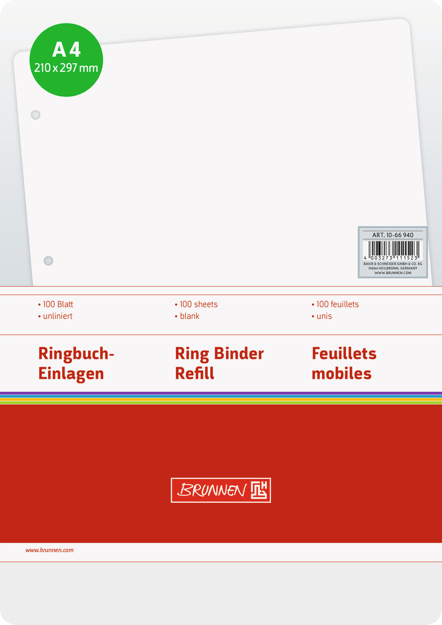 Ringbucheinlagen, A4, unliniert, weiß, 100 Blatt