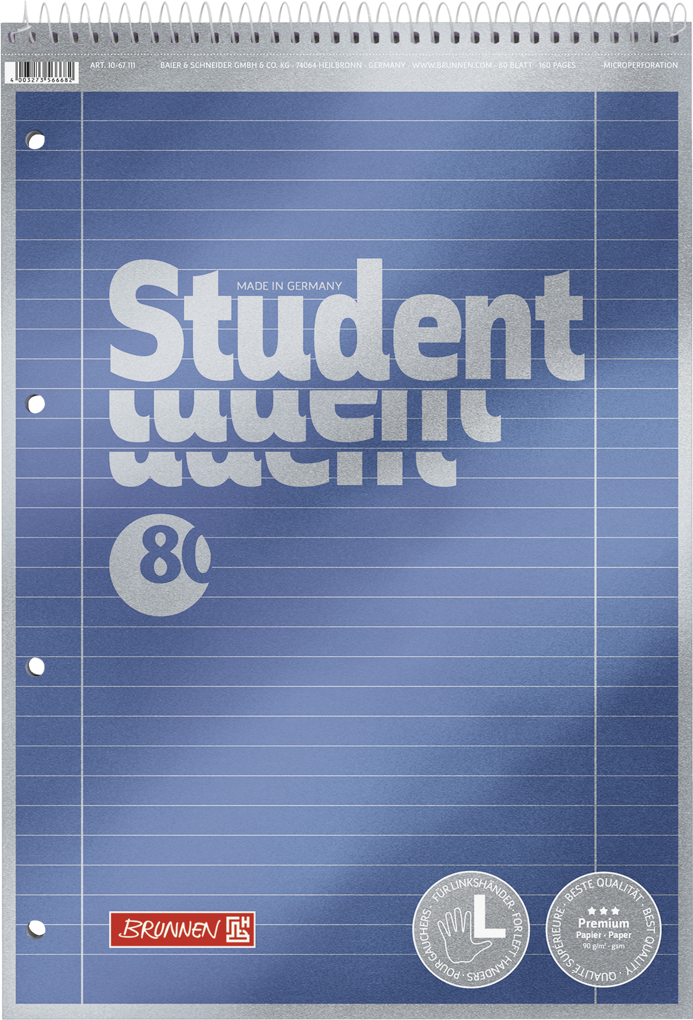 Collegeblock Premium Student, A4, 80 Blatt / 160 Seiten, Lineatur 27, blau