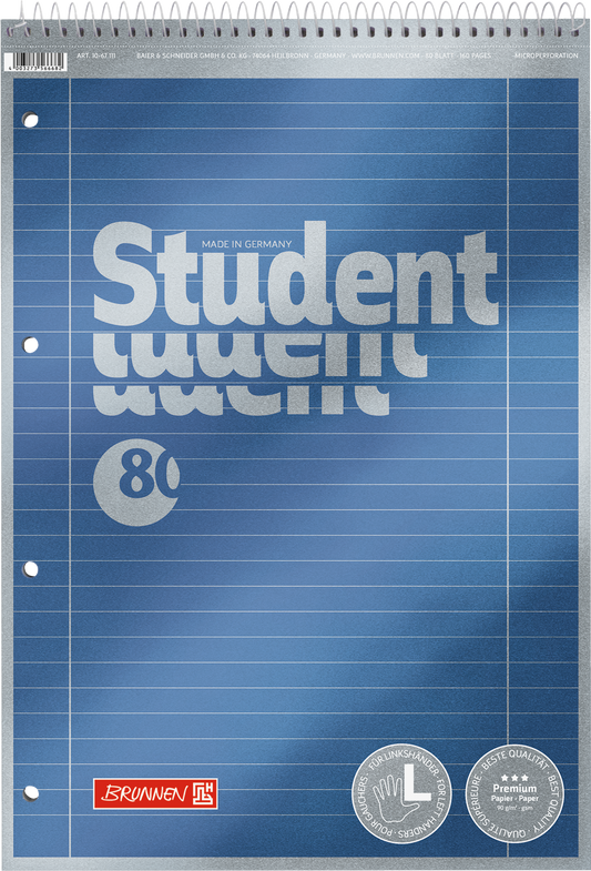 Collegeblock Premium Student, A4, 80 Blatt / 160 Seiten, Lineatur 27, blau