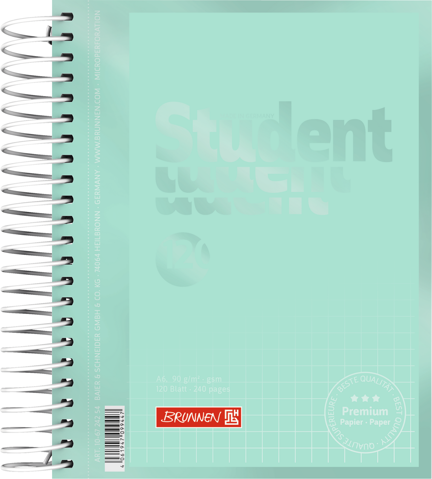 Collegeblock Premium Student Colour Code, A6, 120 Blatt / 240 Seiten, kariert, mint