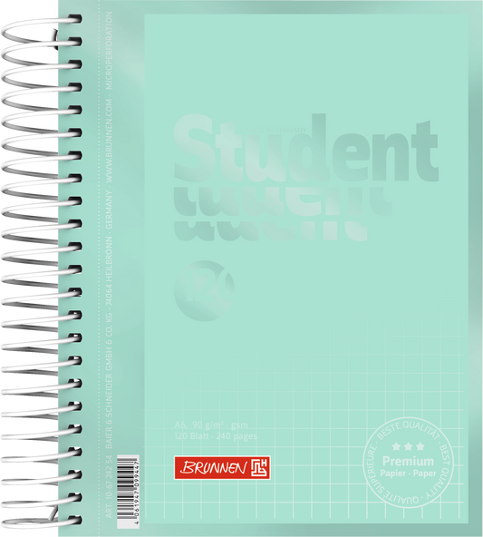 Collegeblock Premium Student Colour Code, A6, 120 Blatt / 240 Seiten, kariert, mint