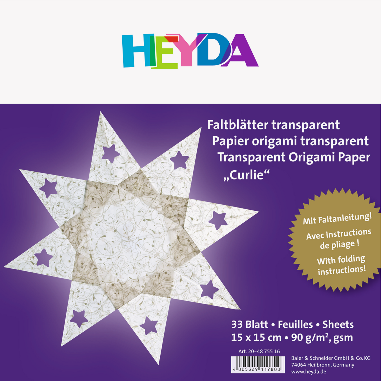 Heyda 204875516 | Faltblätter | transparent | „Curlie“ | 15 x 15 cm | Transparentpapier | goldfarben