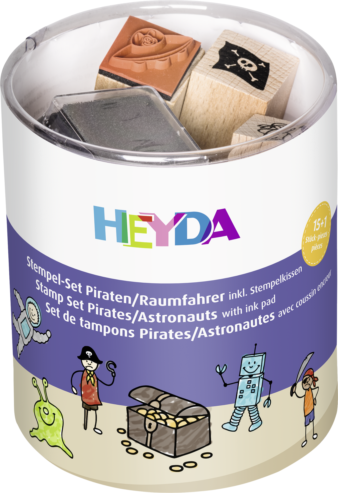 Heyda 204888486 | Stempel-Set | „Piraten & Raumfahrer“ | Holz