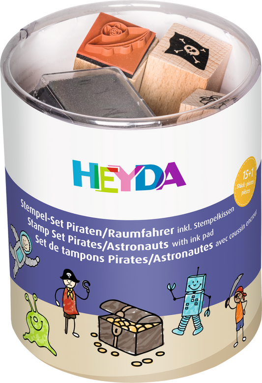 Heyda 204888486 | Stempel-Set | „Piraten & Raumfahrer“ | Holz