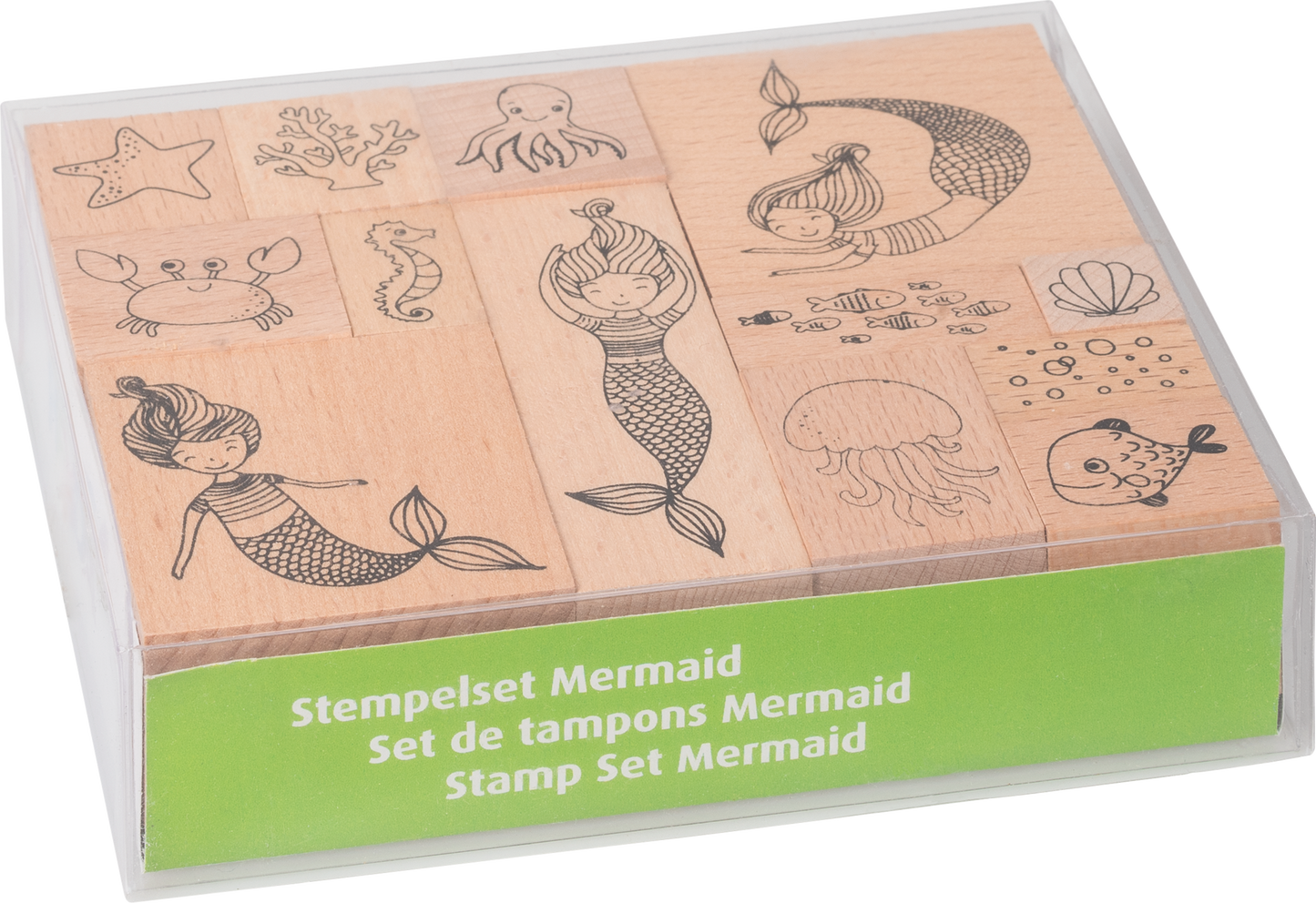 Heyda 204888678 | Stempel-Set | „Mermaid“ | 12 x 10 x 3 cm | Holz