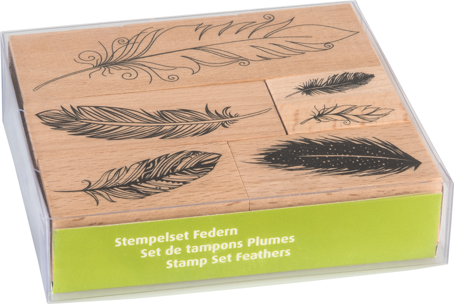 Heyda 204888685 | Stempel-Set | „Federn“ | 12 x 10 x 3 cm | Holz