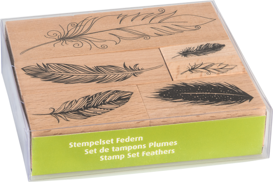 Heyda 204888685 | Stempel-Set | „Federn“ | 12 x 10 x 3 cm | Holz