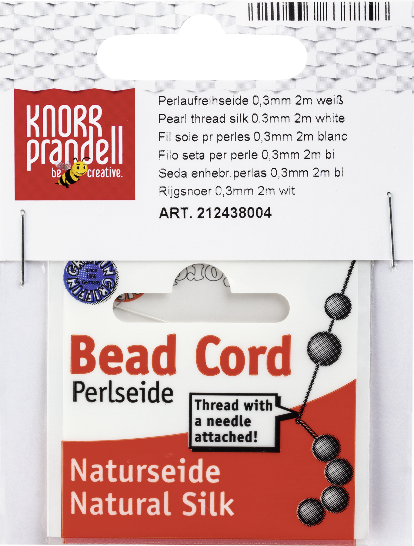 KNORR prandell 212438004 | Perlenaufreihseide | 2 m | Ø 0,3 mm | aus Seide | weiß