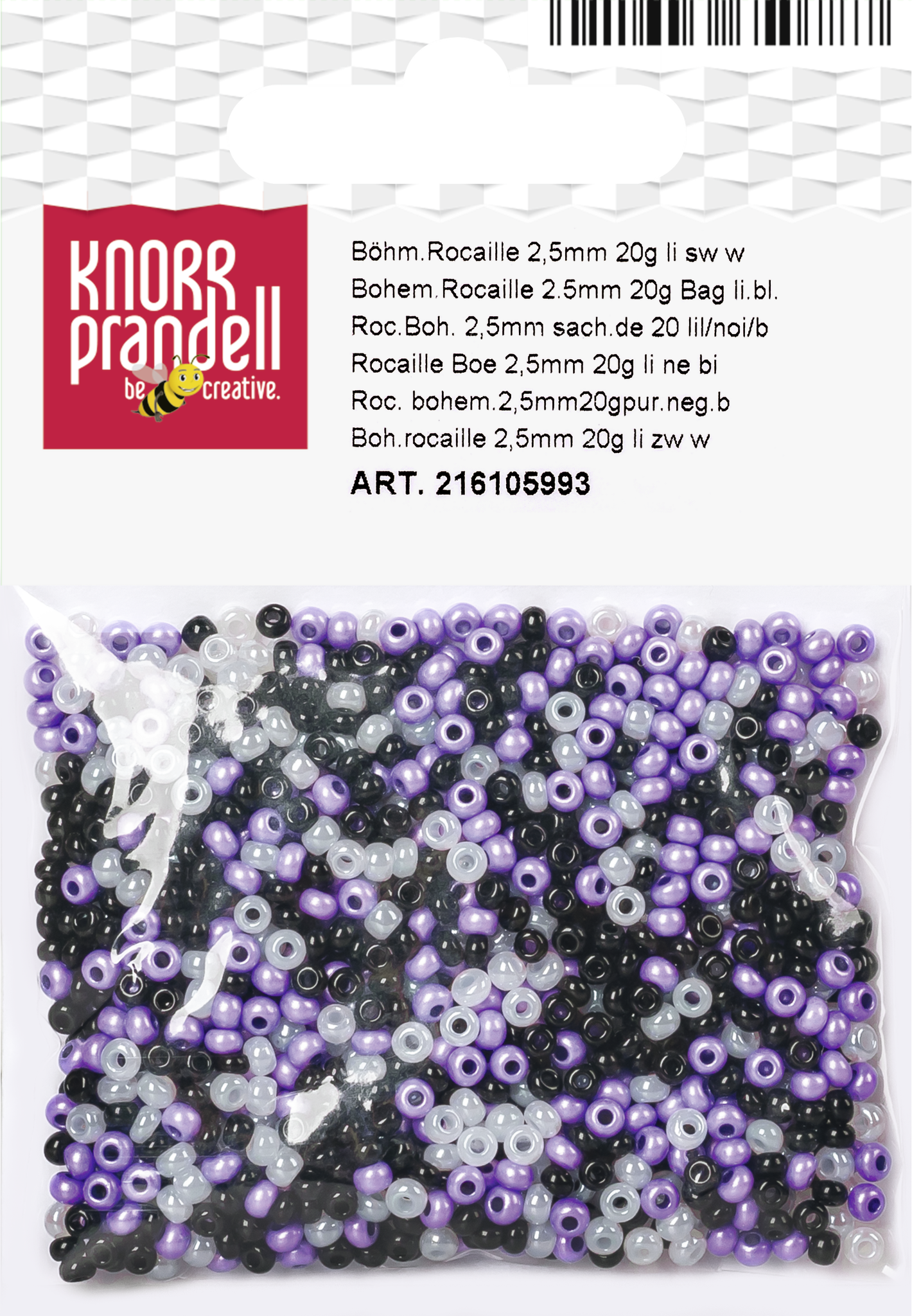 KNORR prandell 216105993 | Böhmische Rocailles-Mix | Ø 2,5 mm | Glas | lila, schwarz, weiß-gemischt