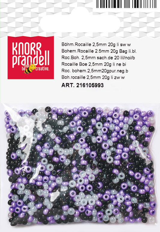 KNORR prandell 216105993 | Böhmische Rocailles-Mix | Ø 2,5 mm | Glas | lila, schwarz, weiß-gemischt