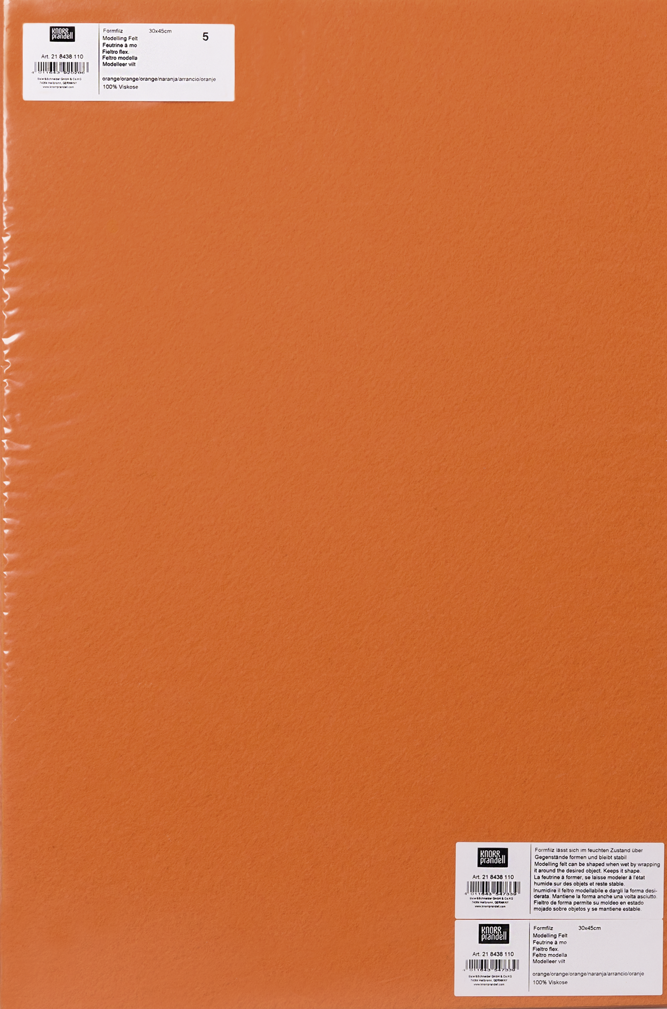 KNORR prandell 218438110 | Formfilz | 30 x 45 x 0,1 cm | 100 % Viskose | orange